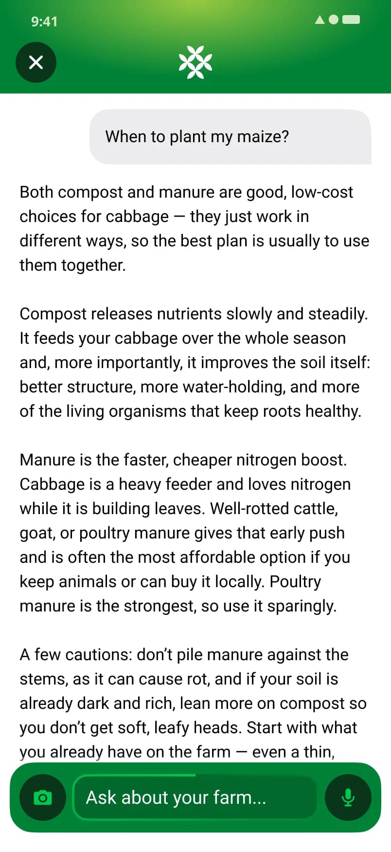 FarmerChat answering a farmer's question in their language